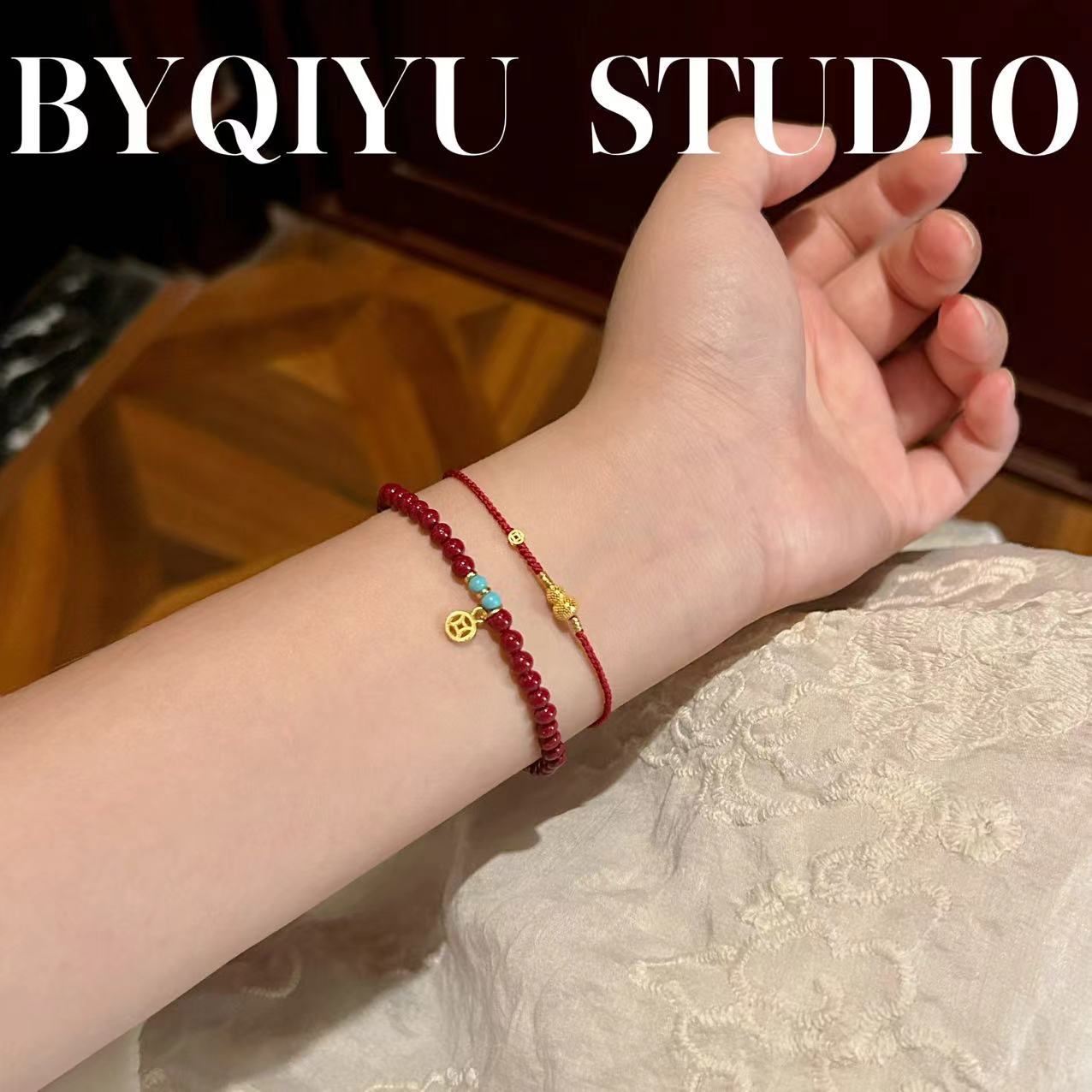 含辰砂工艺品新款朱砂S925银铜钱女款本命年国风国潮