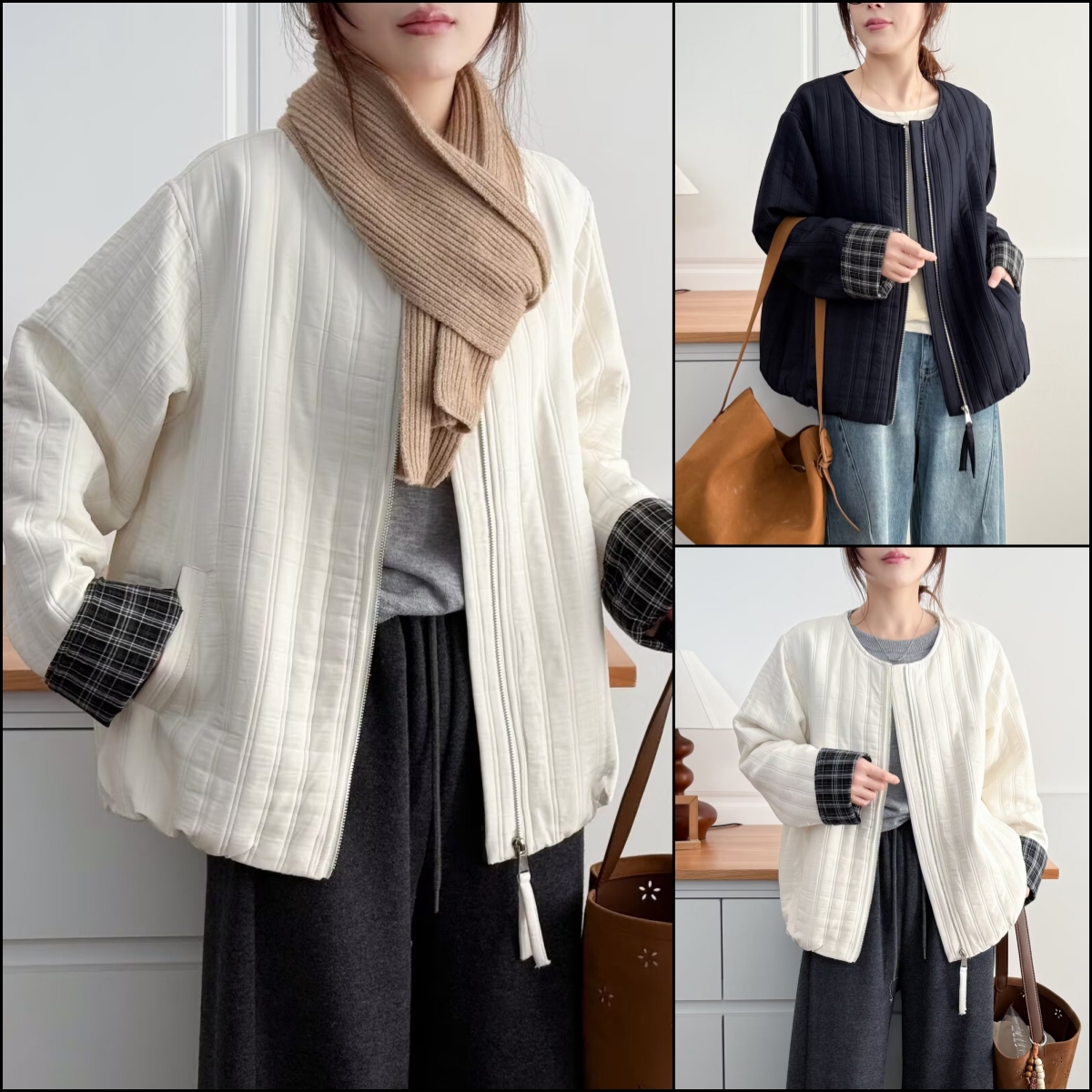 HUIZHIMEI/绘智美微胖大码新款洋气显瘦薄款小香风宽松外套小棉衣