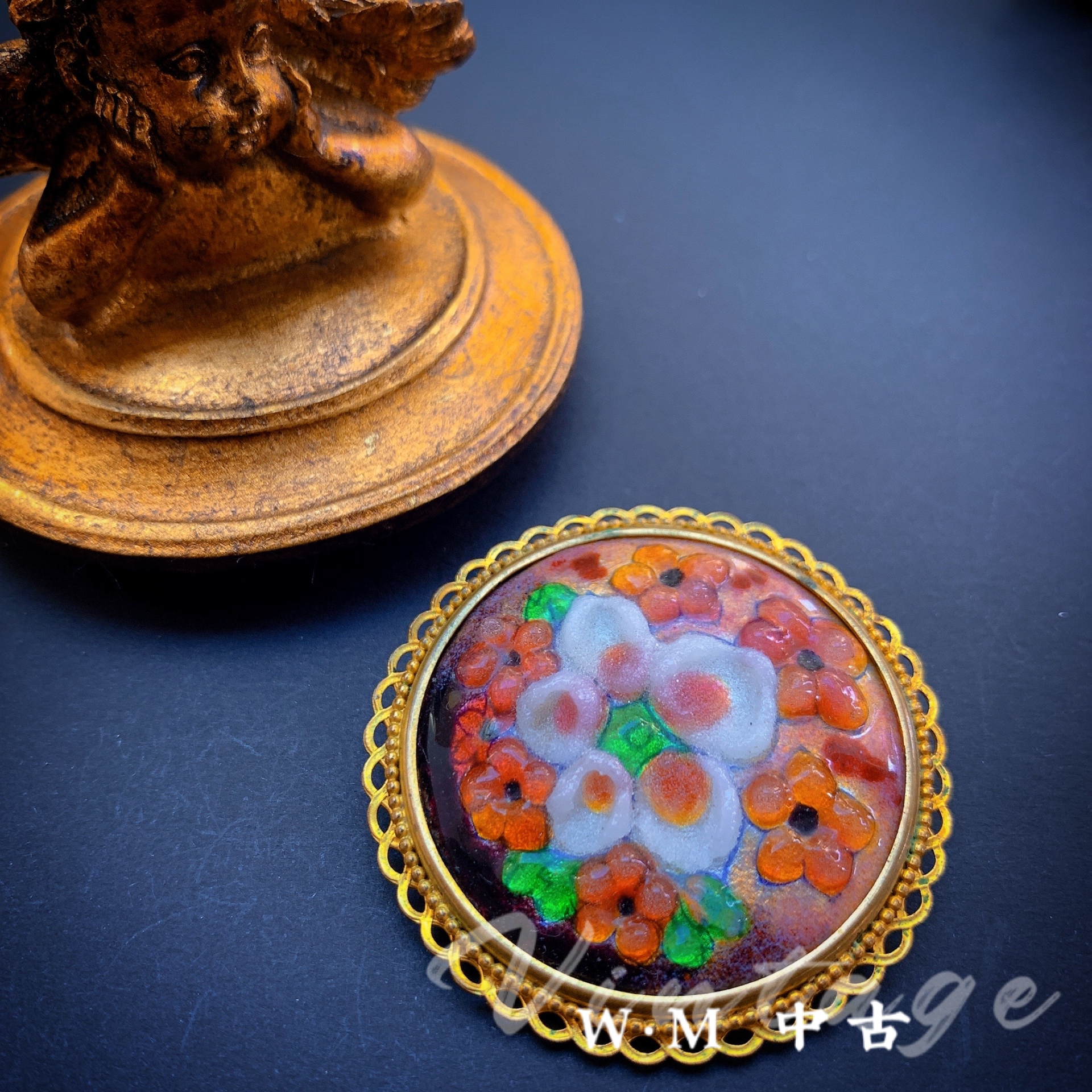 铜合金胸针 W·M中古-vintage胸针