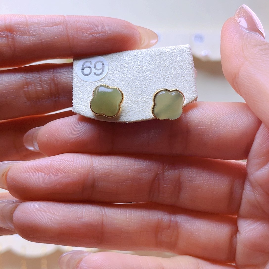 和田玉耳饰银S925镀金镶嵌