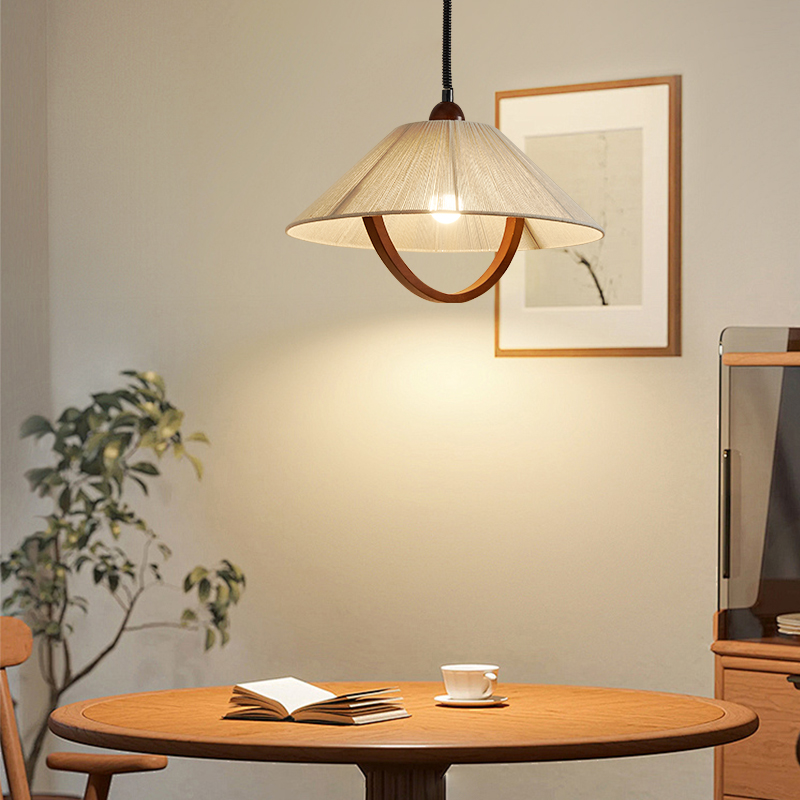 日式中古棉麻伸缩吊灯卧室书房实木法式复古可升降餐厅吧台吊灯