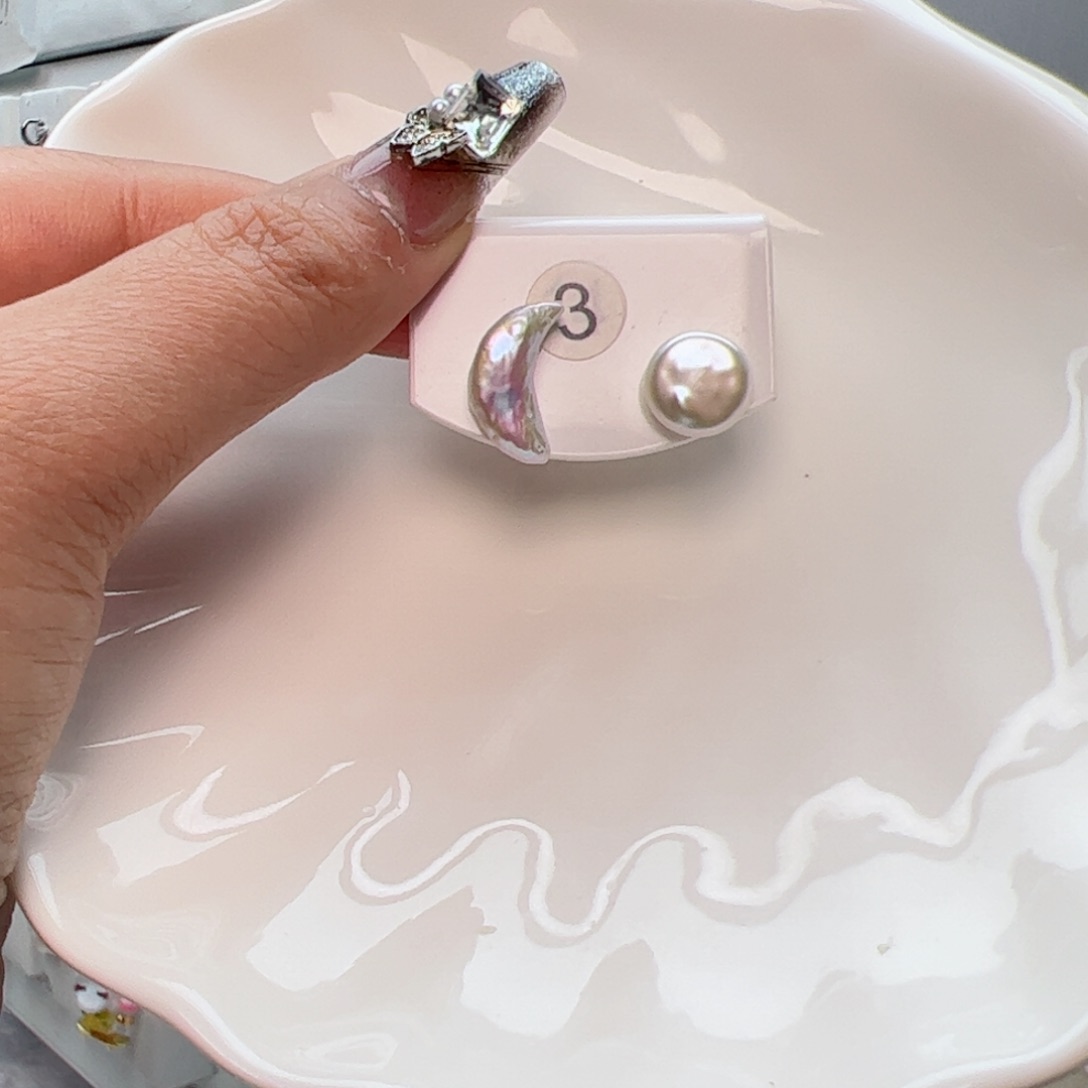 淡水珍珠耳饰银S925镶嵌日月款素订