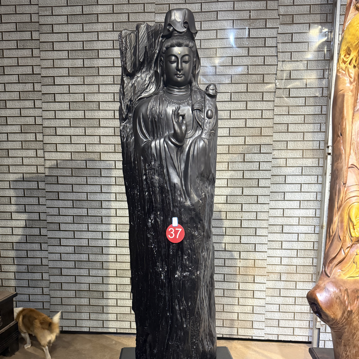 千年乌木阴沉木材质南海观音一心向佛菩萨落地款摆件