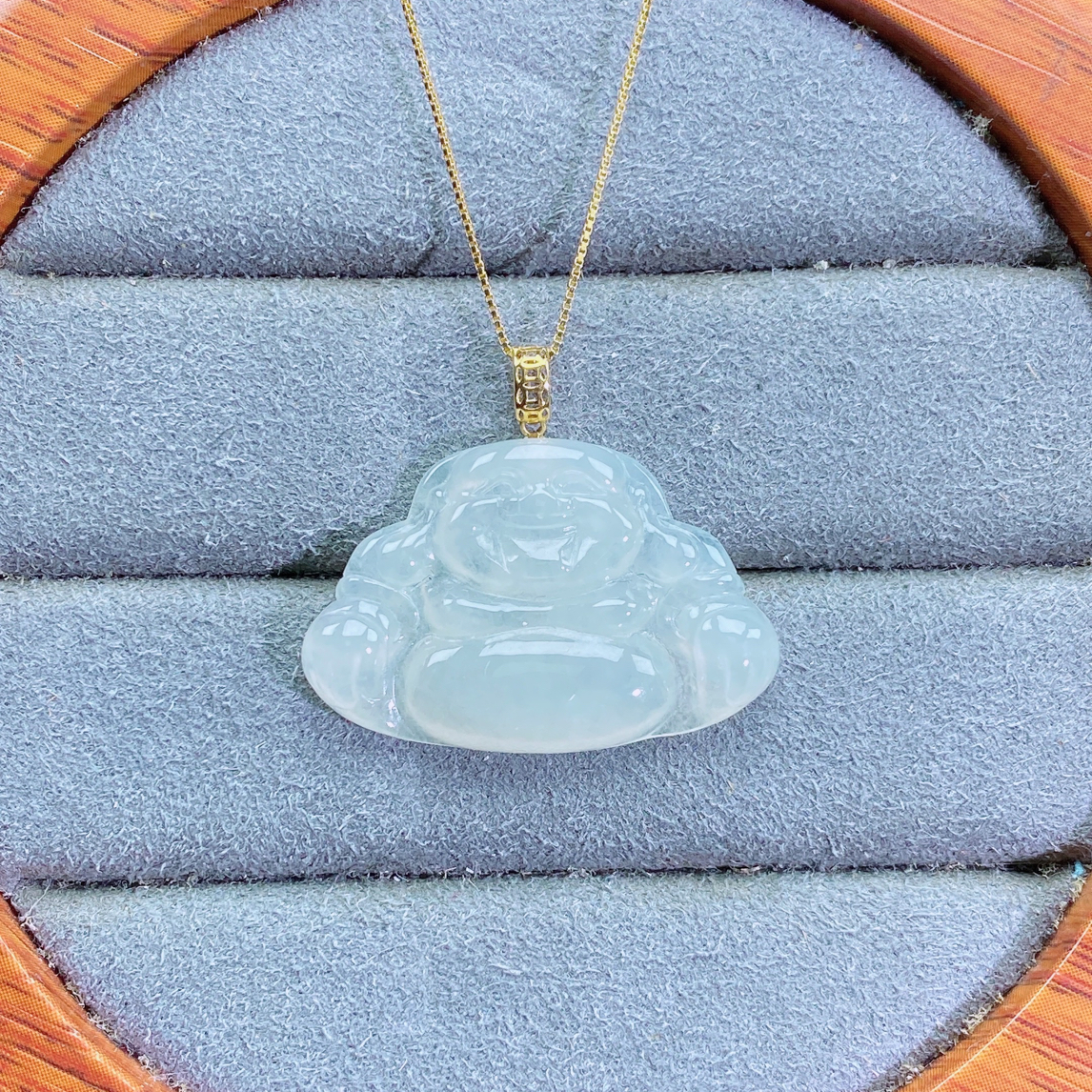 天然翡翠A货18k金镶嵌佛公吊坠简约百搭17.9*27.4*4