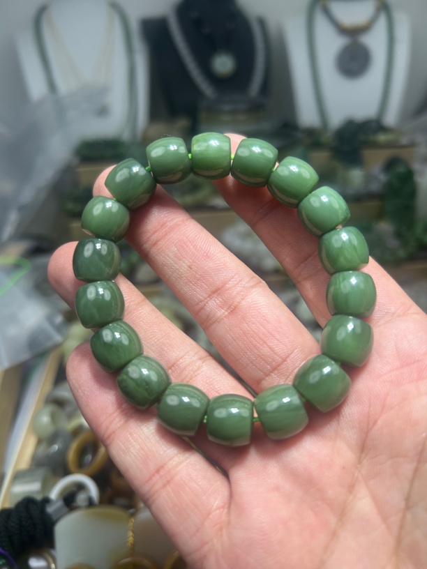 天然和田玉沙枣青直切12毫米