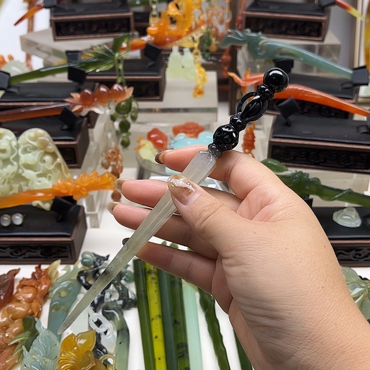 蛇纹石玉岫玉发簪未镶嵌玄*子