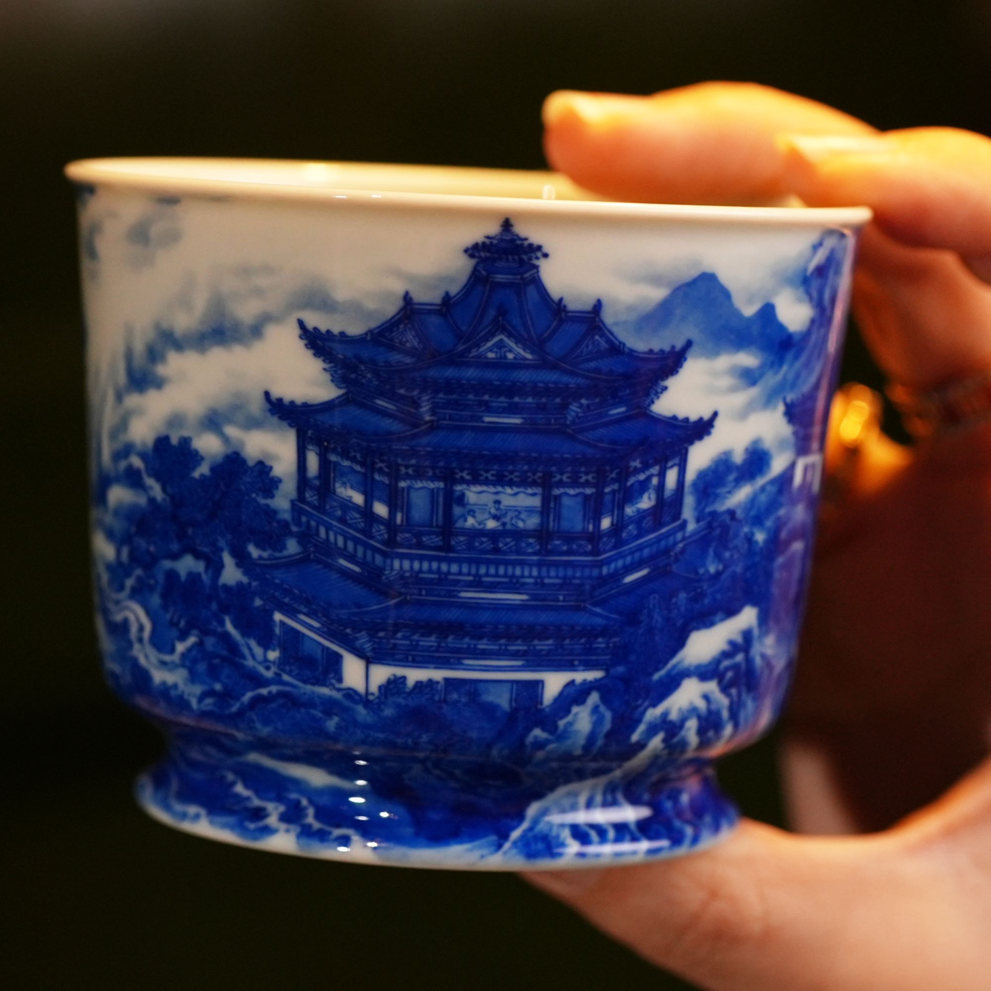 恒垣山房岳阳楼容天杯青花四大名楼系列主人杯家用手绘陶瓷泡茶杯