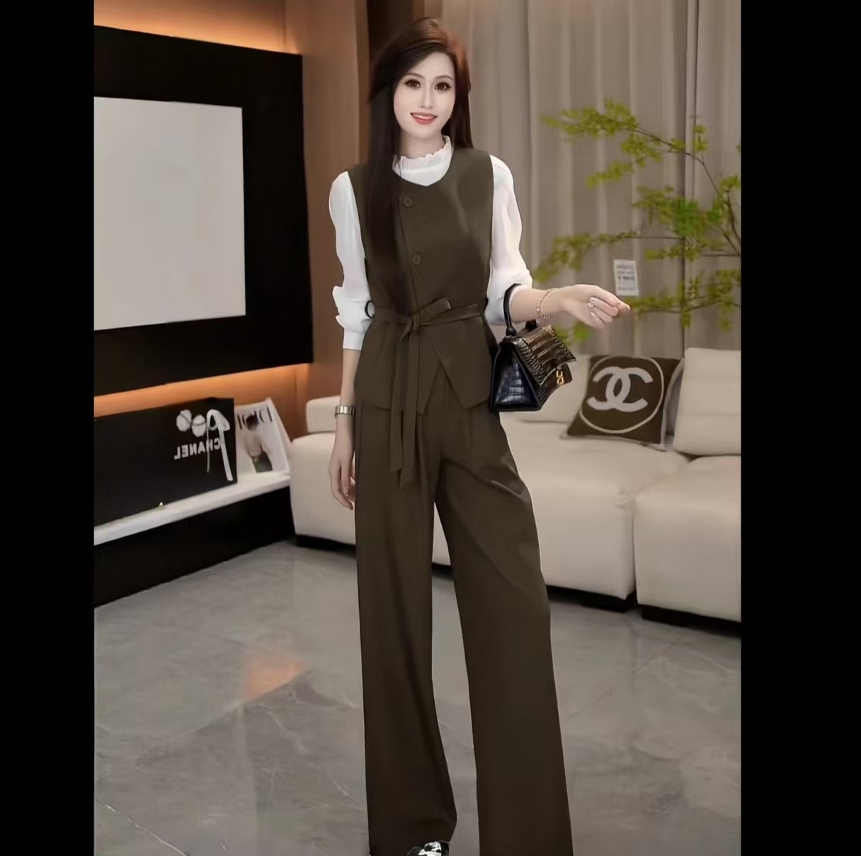 W176 高级感时尚套装上衣裤子马甲套装显瘦气质三件套