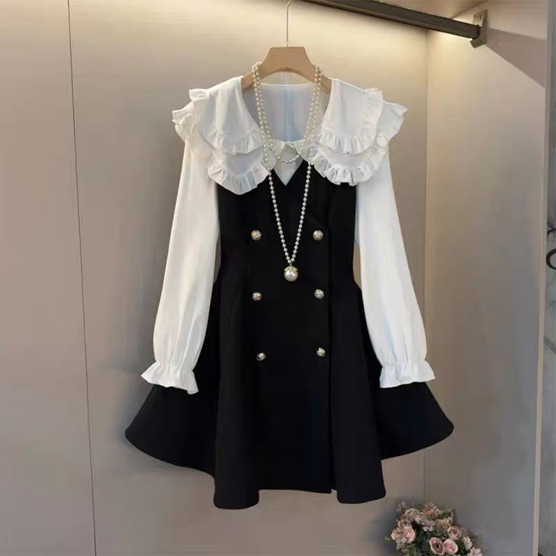 ～（姐姐家）法式名媛风修身显瘦双排扣连衣裙