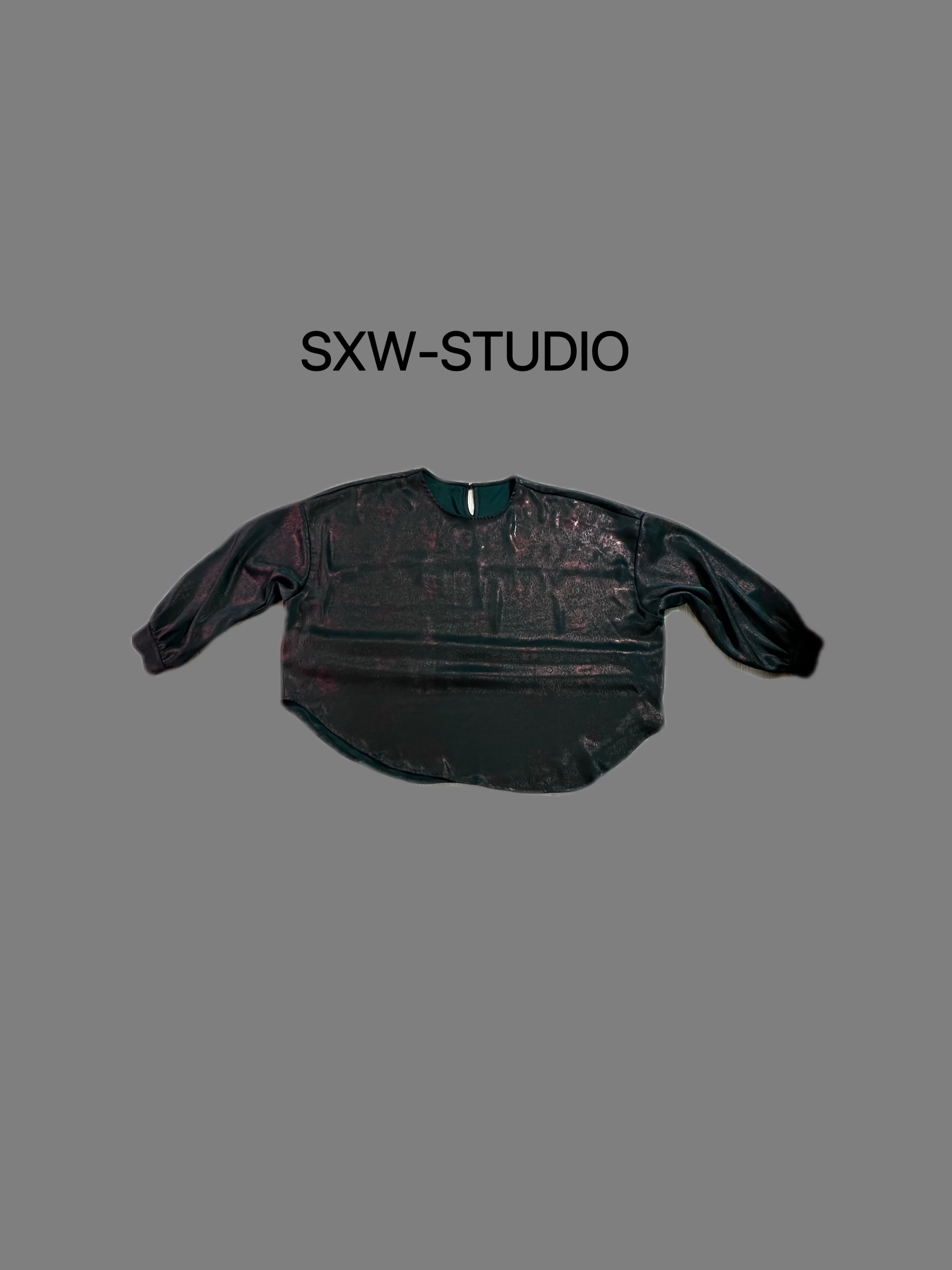 【善喜微】双面缎提花中式绿色牛仔百搭时尚重工圆领上衣2025黑色