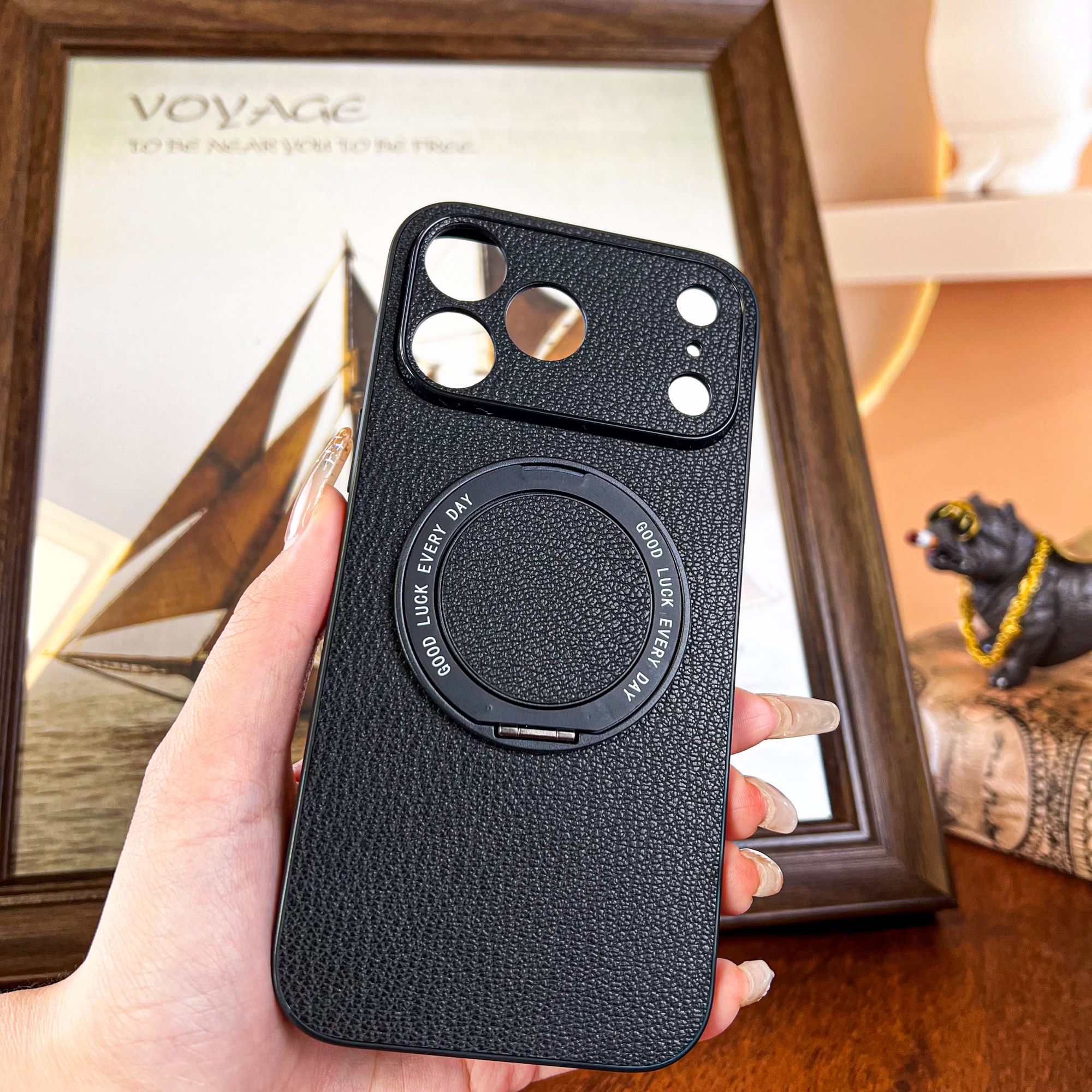 多米图适用于苹果11高端商务山羊皮磁吸360度旋转支架手机壳