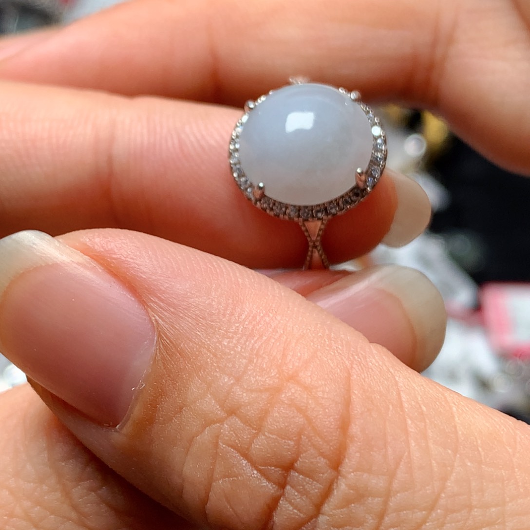 翡翠戒指银S925镶嵌天然翡翠戒指