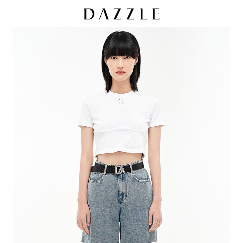 【赵老板专属】DAZZLE地素立体LOGO白色短袖t恤短款上衣女2D3B310