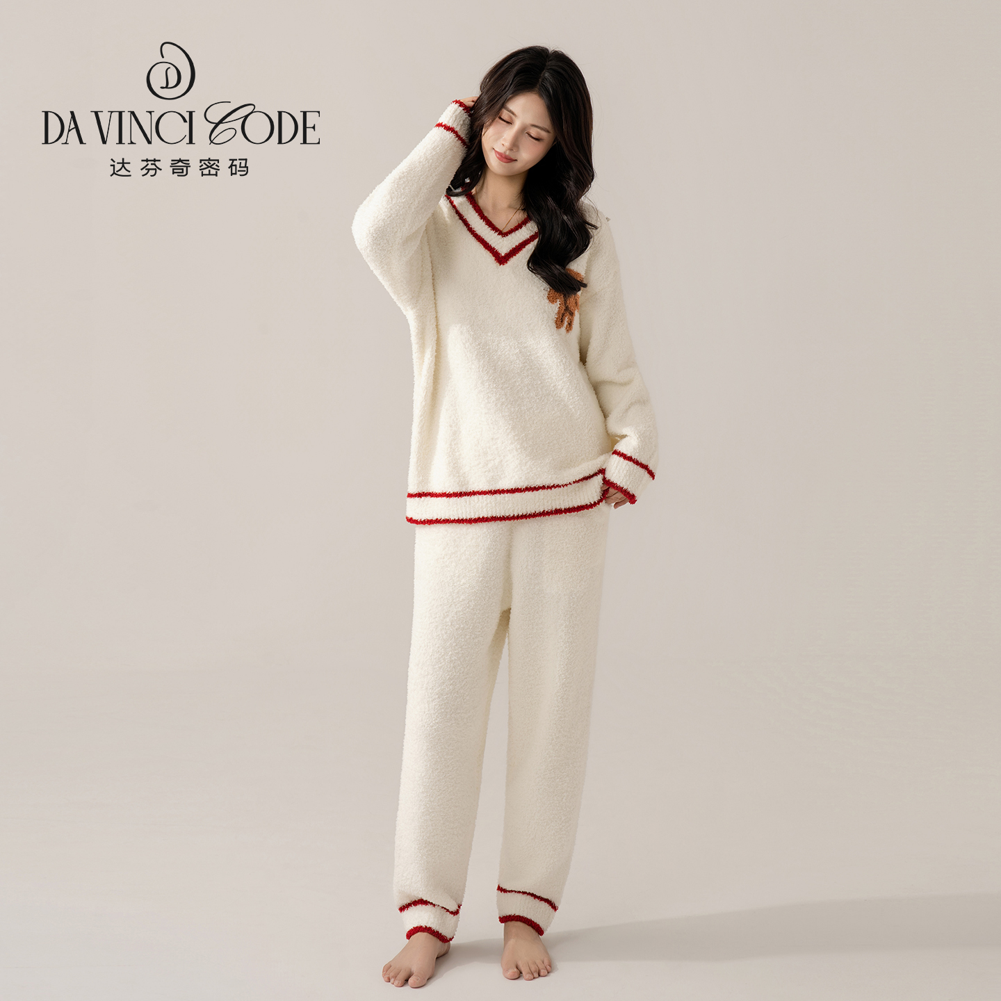 DAVINCIART【半边绒】男女情侣款小熊秋冬新款睡衣保暖毛绒家居服