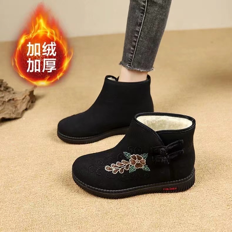 注压低跟保暖冬季厚款圆头高帮鞋老北京布鞋舒适平底D624-126