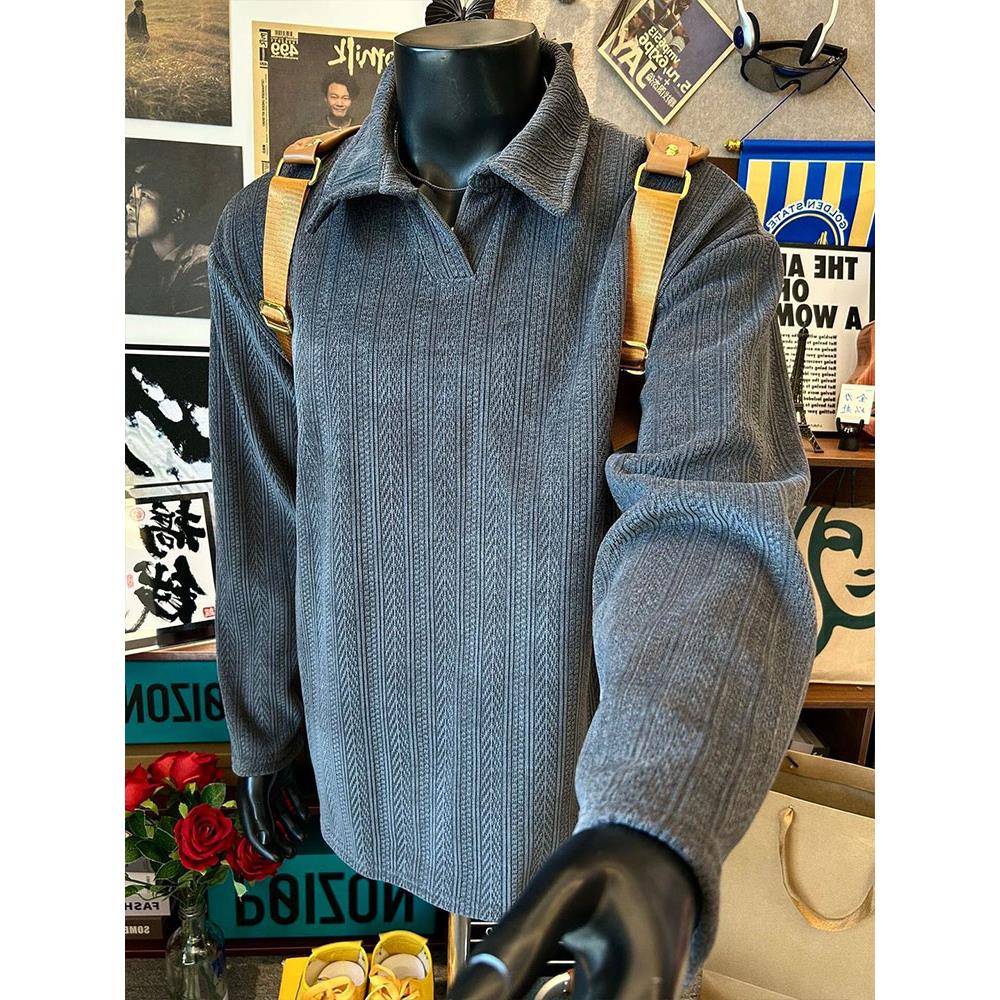 麦穗纹提花polo衫卫衣男秋季小众设计感长袖t恤cleanfit翻领外套