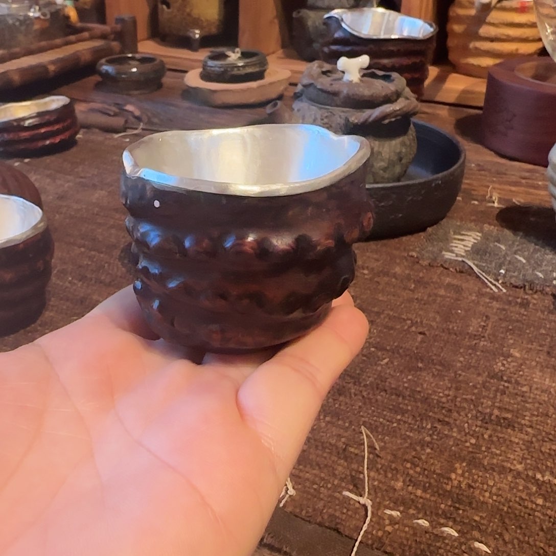 紫砂茶案童*麻手工竹根银杯子