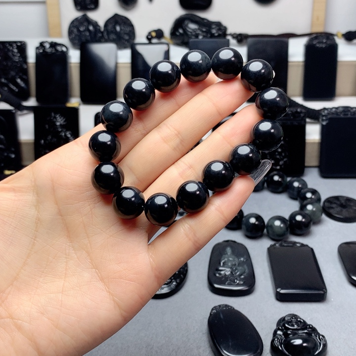 和田玉（墨玉）手串未镶嵌特价14mm