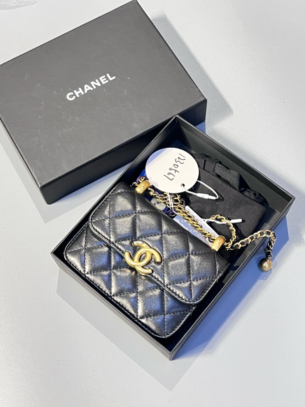 95新 Chanel/香奈儿 夏七中古/黑金mini金珠单肩包/1230567