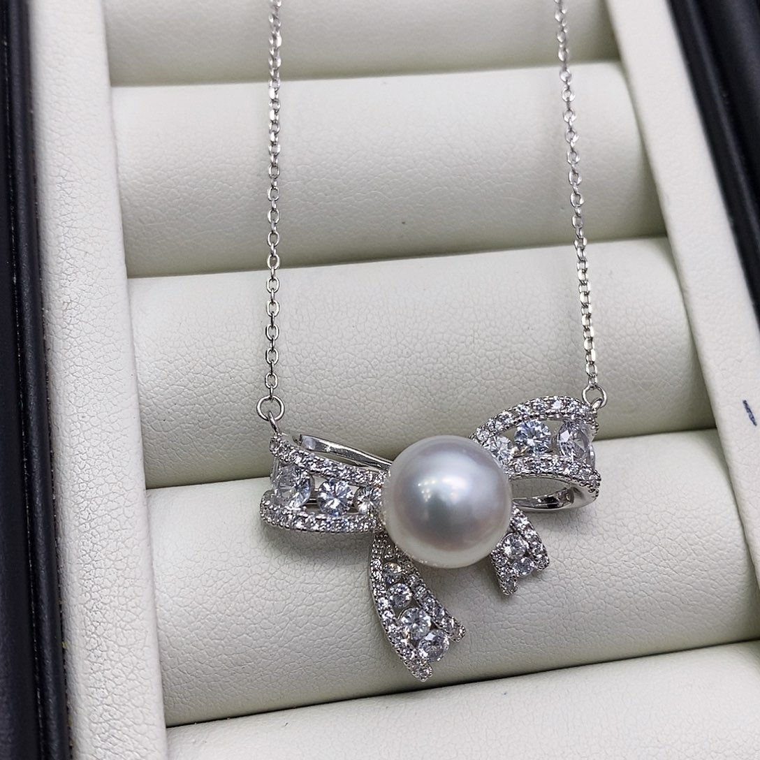 海水珍珠颈饰银S925镶嵌10-11mm宝石光