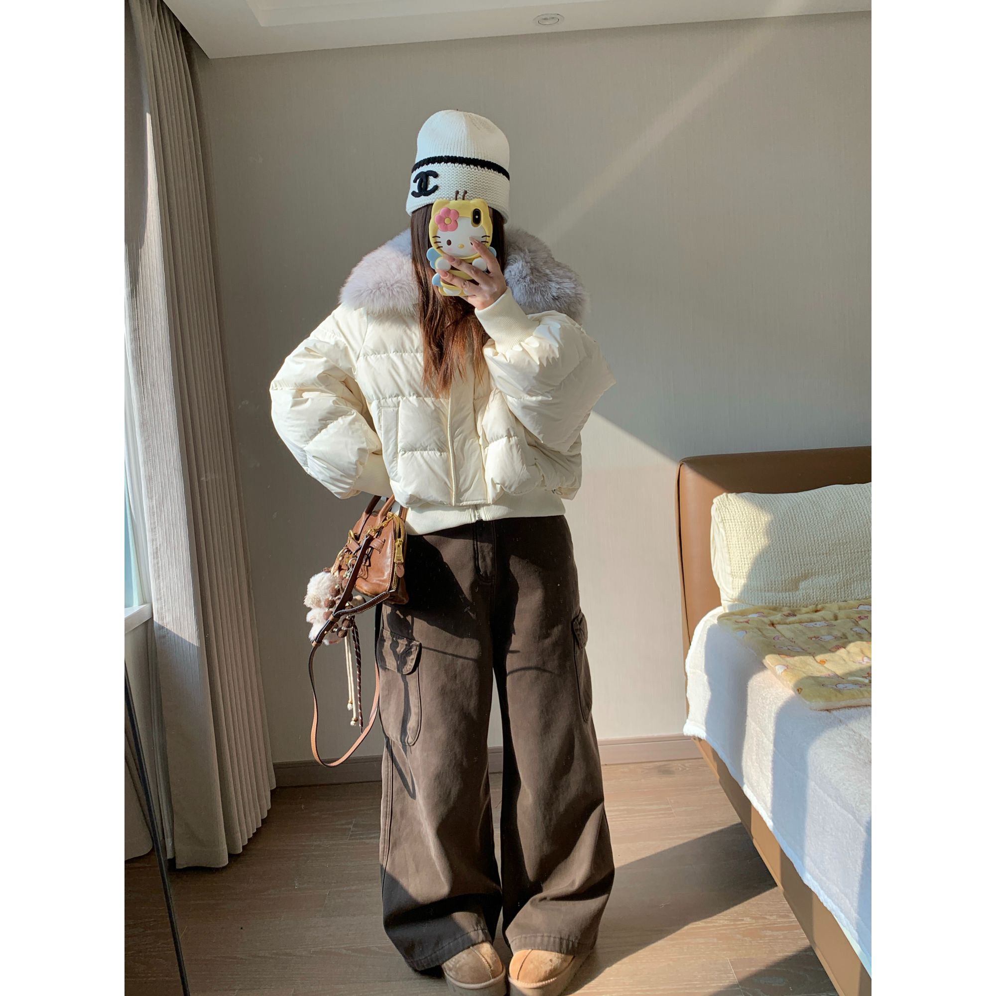 小沈美眉微胖梨形显瘦加绒工装牛仔裤秋冬高腰阔腿直筒长裤子女