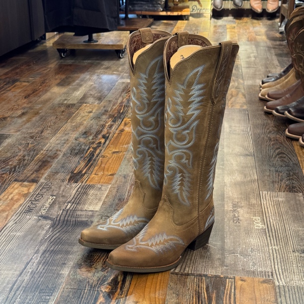 西部牛仔靴复古刺绣尖头粗高跟高筒秋冬时尚百搭女靴骑士靴