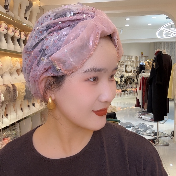 纯棉树叶新款发带帽粉色