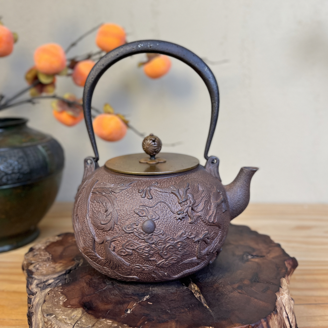 龙凤呈祥 日本原版纯手工无涂层复古煮水砂铁壶家用茶壶茶具套装