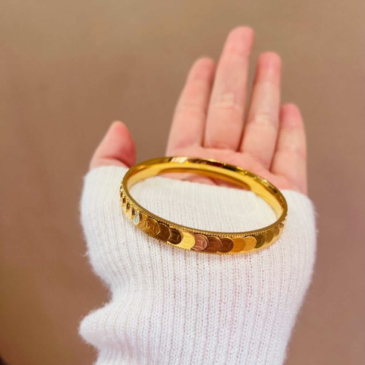 铜合金手镯 铜合金手镯钱多多闭口手镯立体金色镯子爆闪高定版