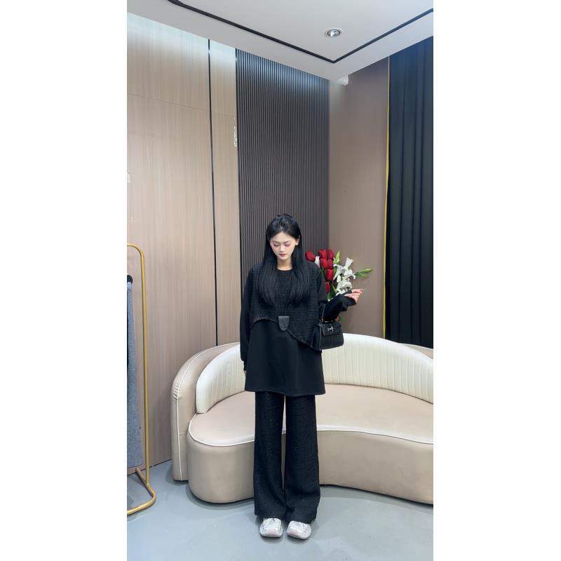 【允儿严选】时尚百搭拼接小香风上衣＋裤子套装