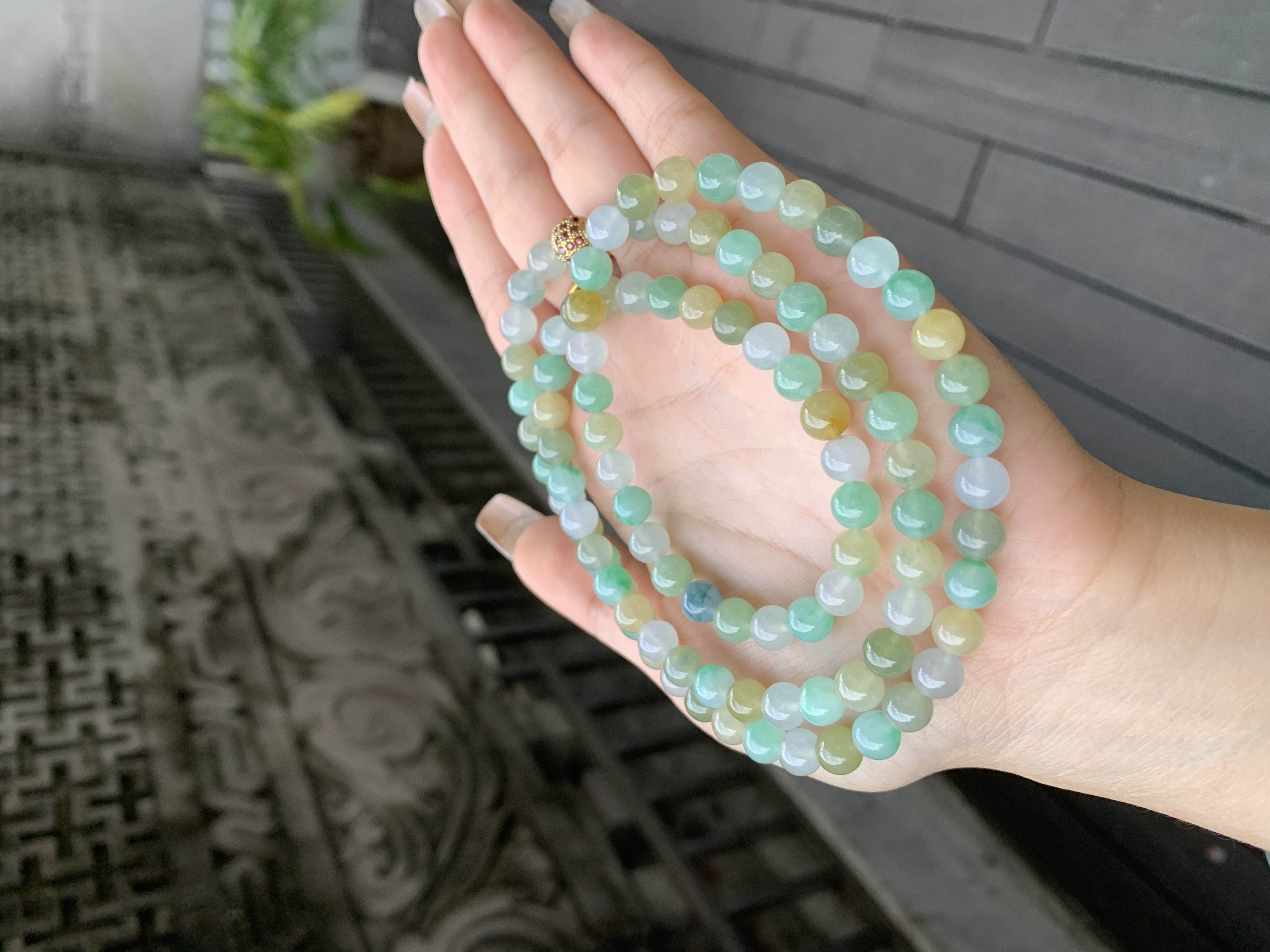 缅甸纯天然翡翠A货淡雅色系多宝项链卡7.0mm