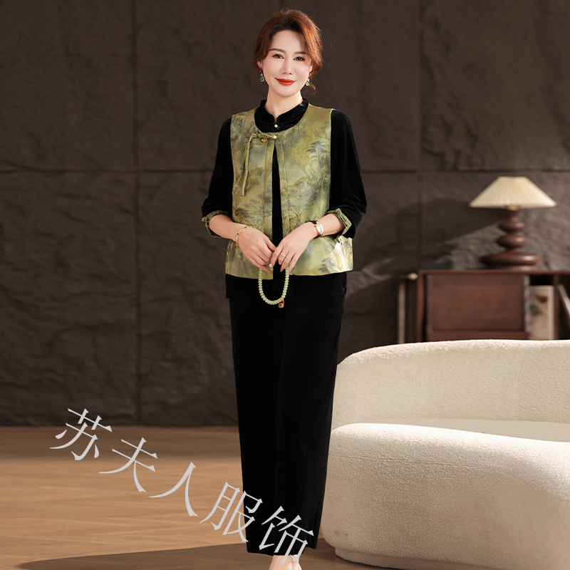 2025新款中年妈妈春装新中式国风套装中老年女春秋洋气三件套时尚
