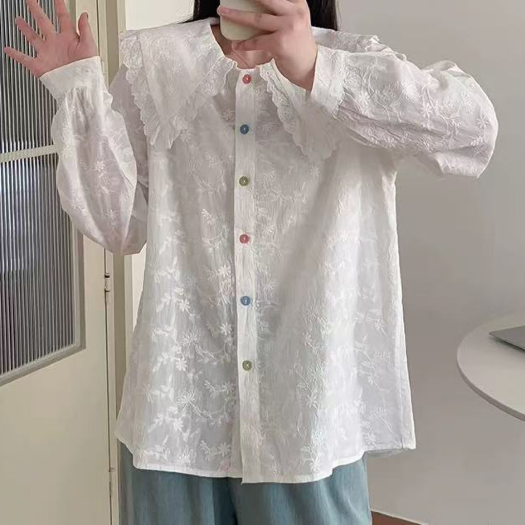 「桃桃心事」东东家*0836大码新款蕾丝甜美宽松洋气显瘦衬衫