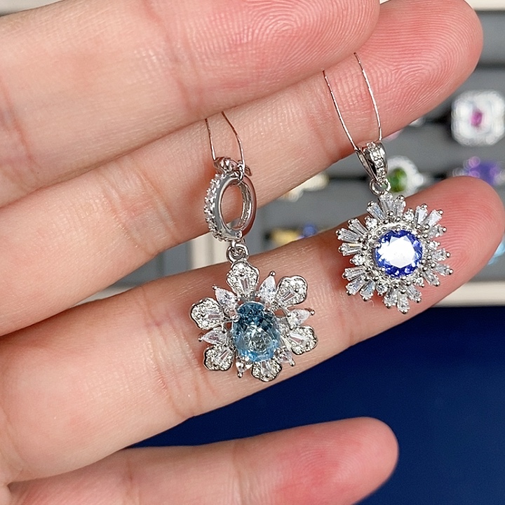 海蓝宝石颈饰银S925镶嵌花*舞
