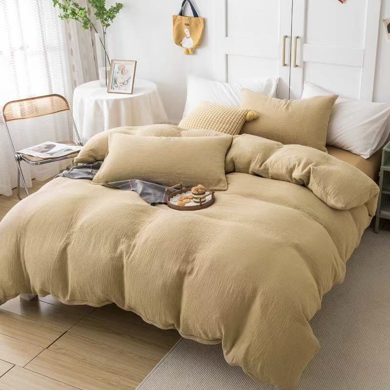 纯棉全棉三层纱布条纹格子被套高端床品单件秋冬