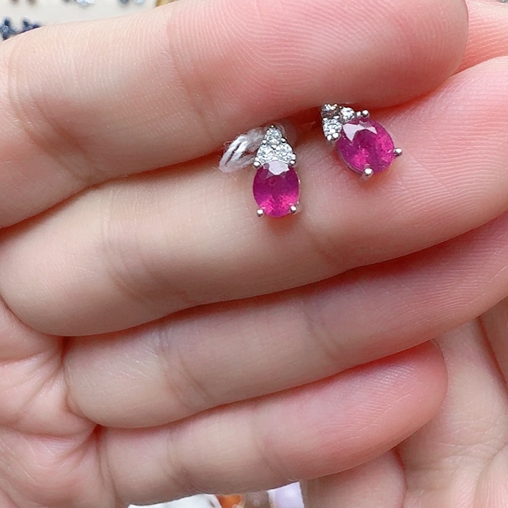 红宝石戒指银S925镶嵌耳钉33