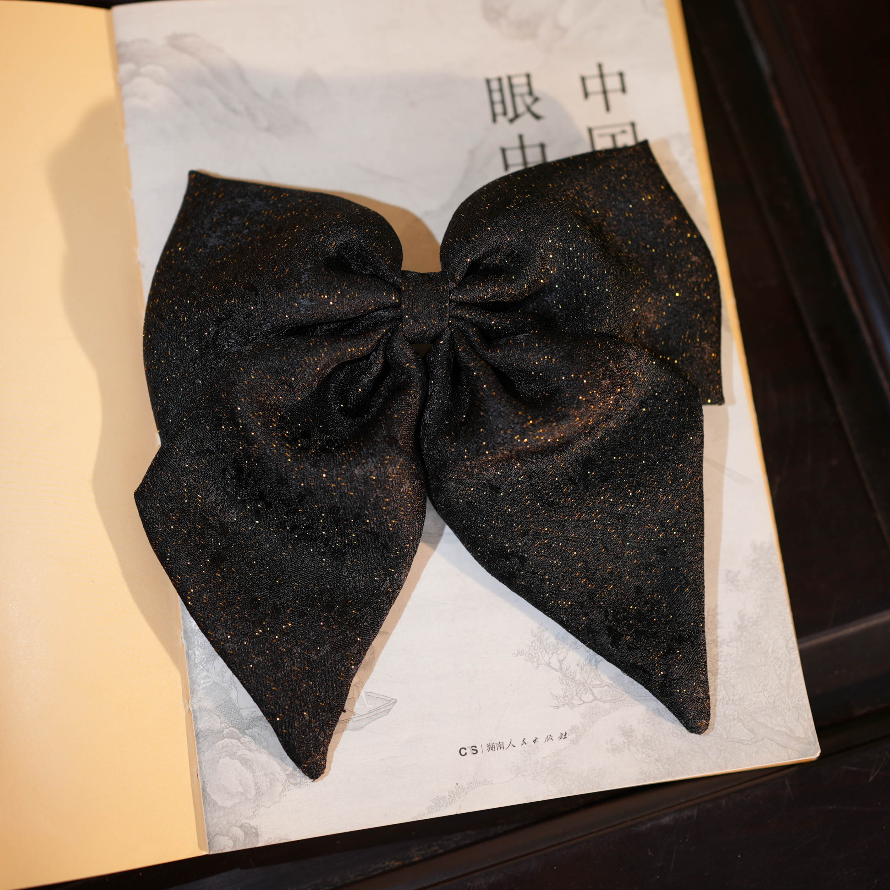 【大号织金正绢黑色弹簧夹】非遗面料主体8cm弹簧夹