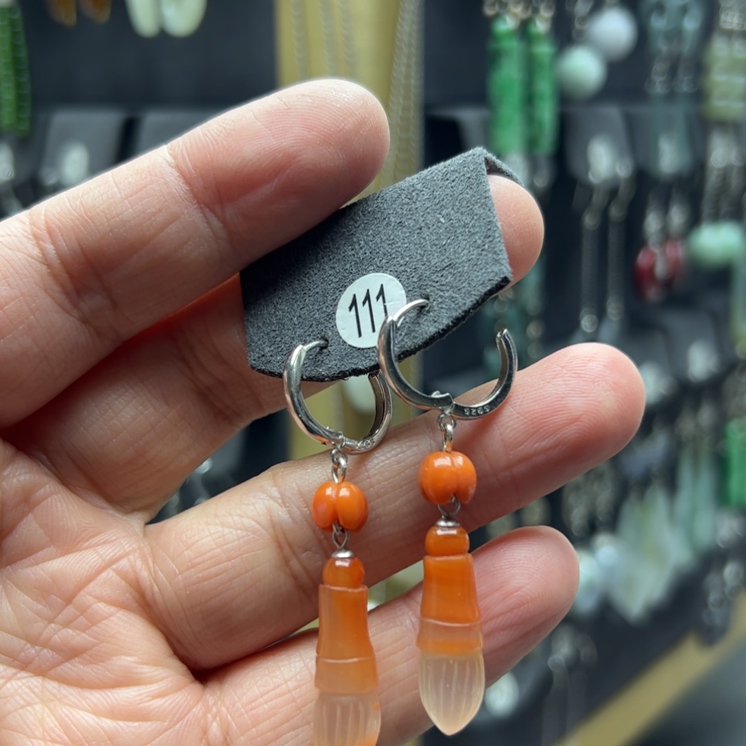 花***！南红玛瑙银S925镶嵌耳饰