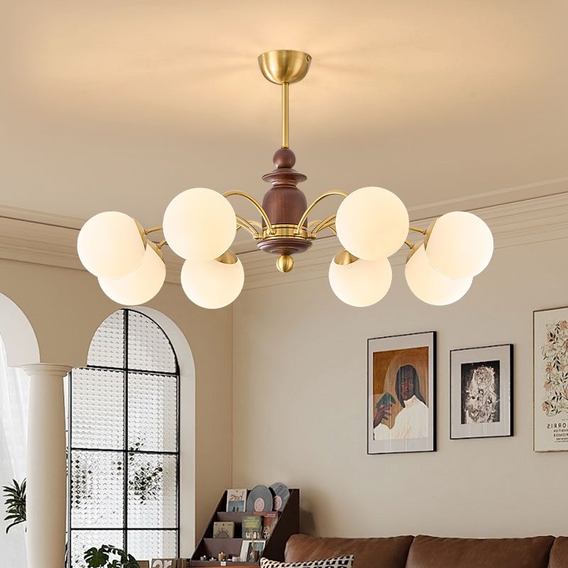 【圆韵轻奢】法式复古客厅吊灯实木中古风魔豆美式书房卧室餐厅灯具