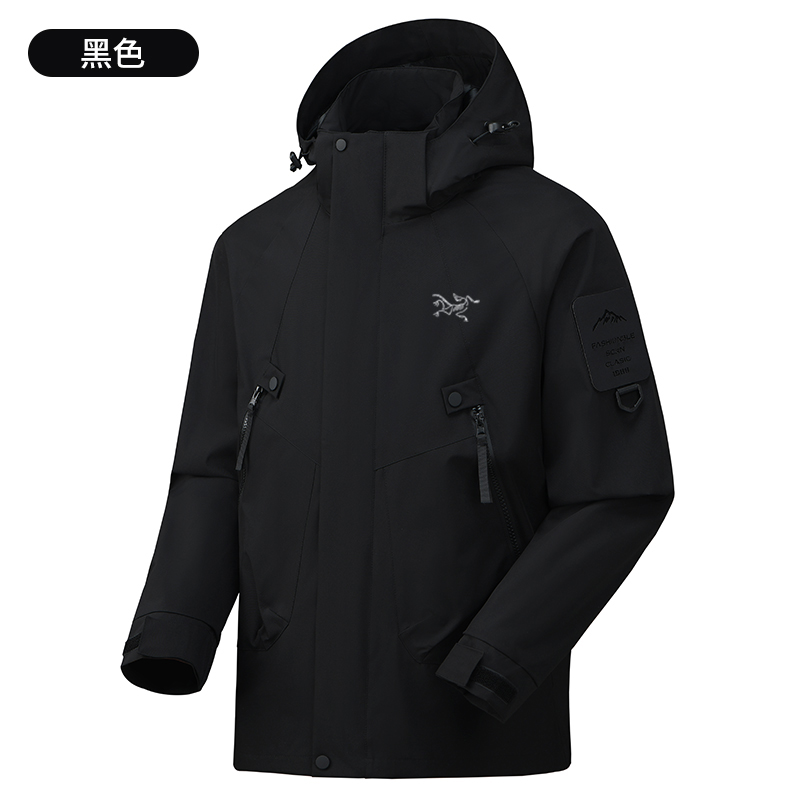 【奥特莱斯】刺绣鸟男士户外软壳冲锋衣防风防水连帽户春秋服外套