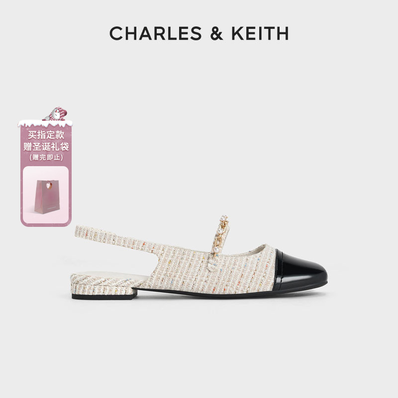 CHARLES & KEITH简约平底珍珠链绊带玛丽珍女鞋CK1-70900382-2