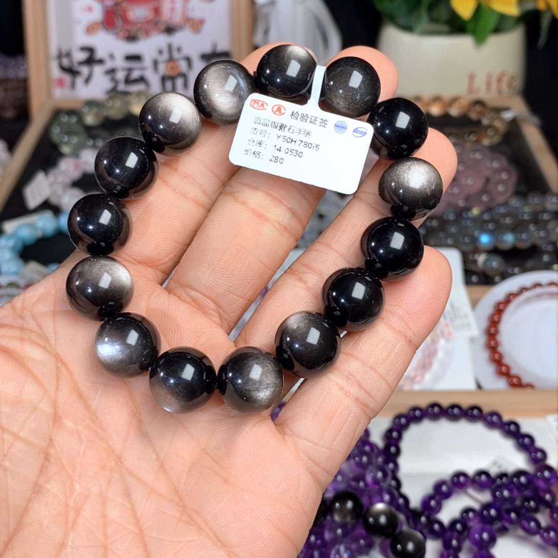 【闪购商品】水晶手链未镶嵌米***罗银曜14.0mm