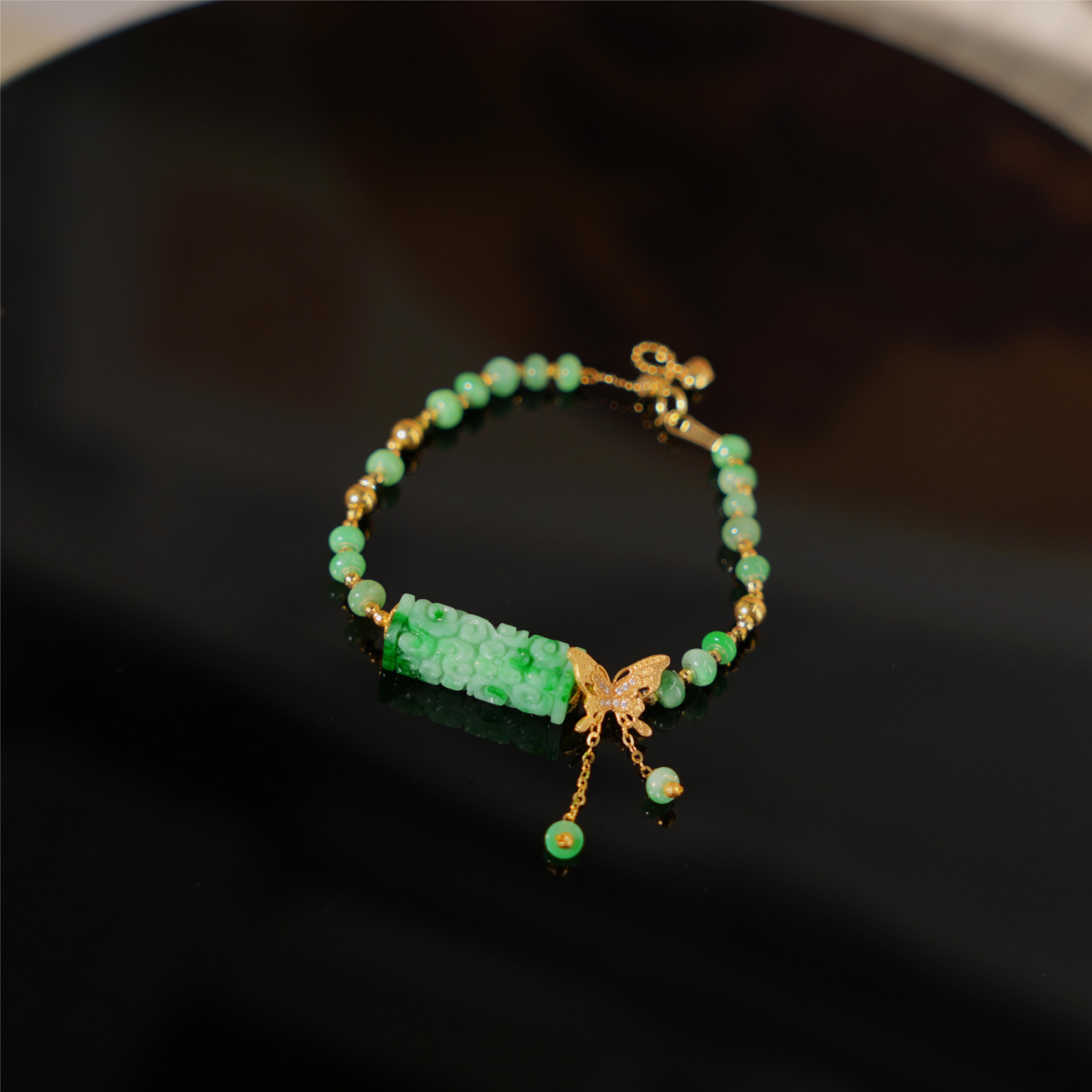 清知-天然A货翡翠18K金手链