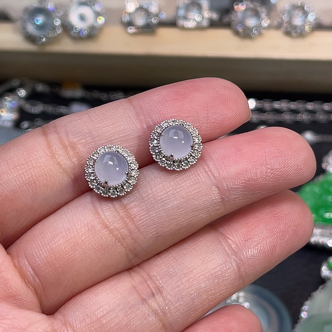 翡翠18K金镶嵌耳饰紫蛋