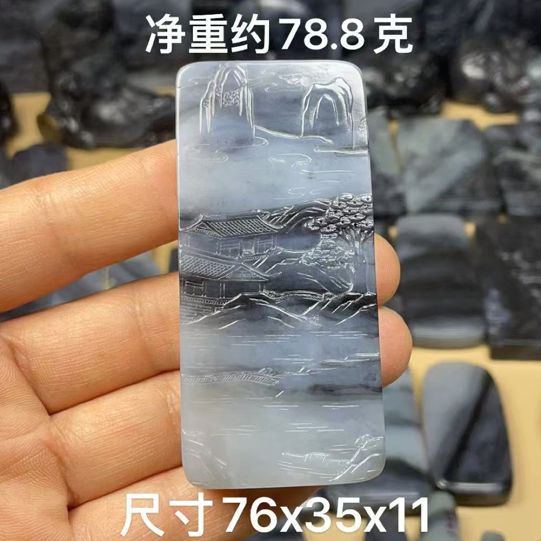 天然和田玉籽 料青花黑白分明俏色巧雕山水意境转运玉佩吊坠挂件