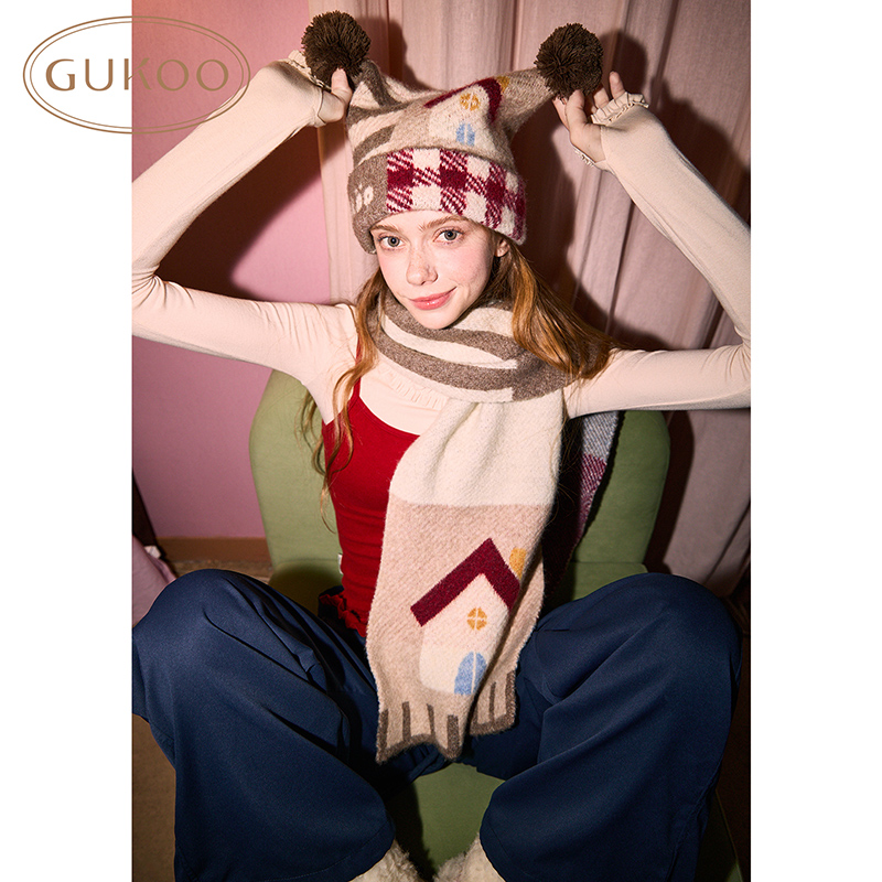 【Gukoo果壳】帽子围巾女两件套冬季针织保暖护耳帽2025新款毛线帽