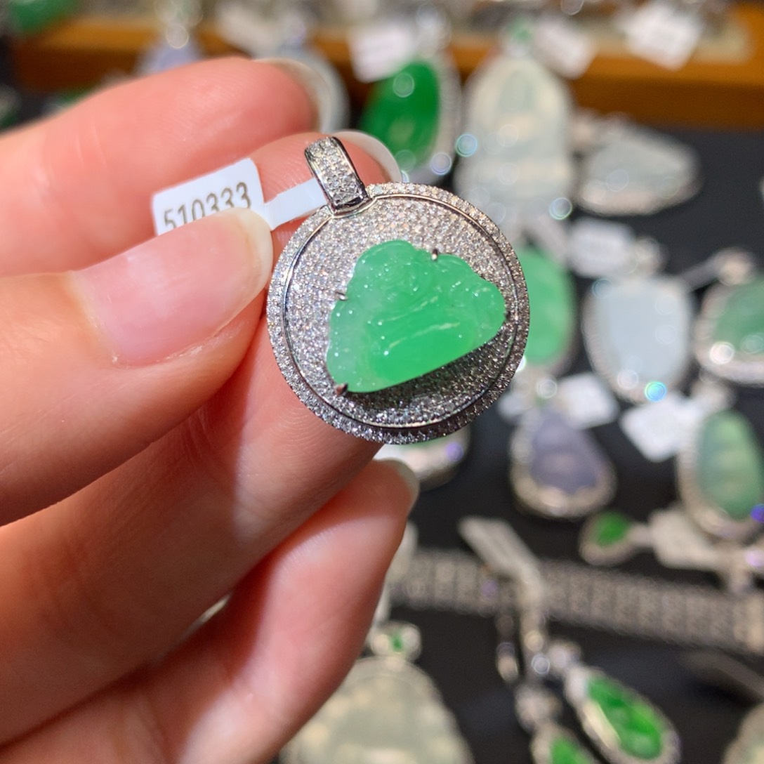 翡翠18K金镶嵌吊坠(不含链)吊坠