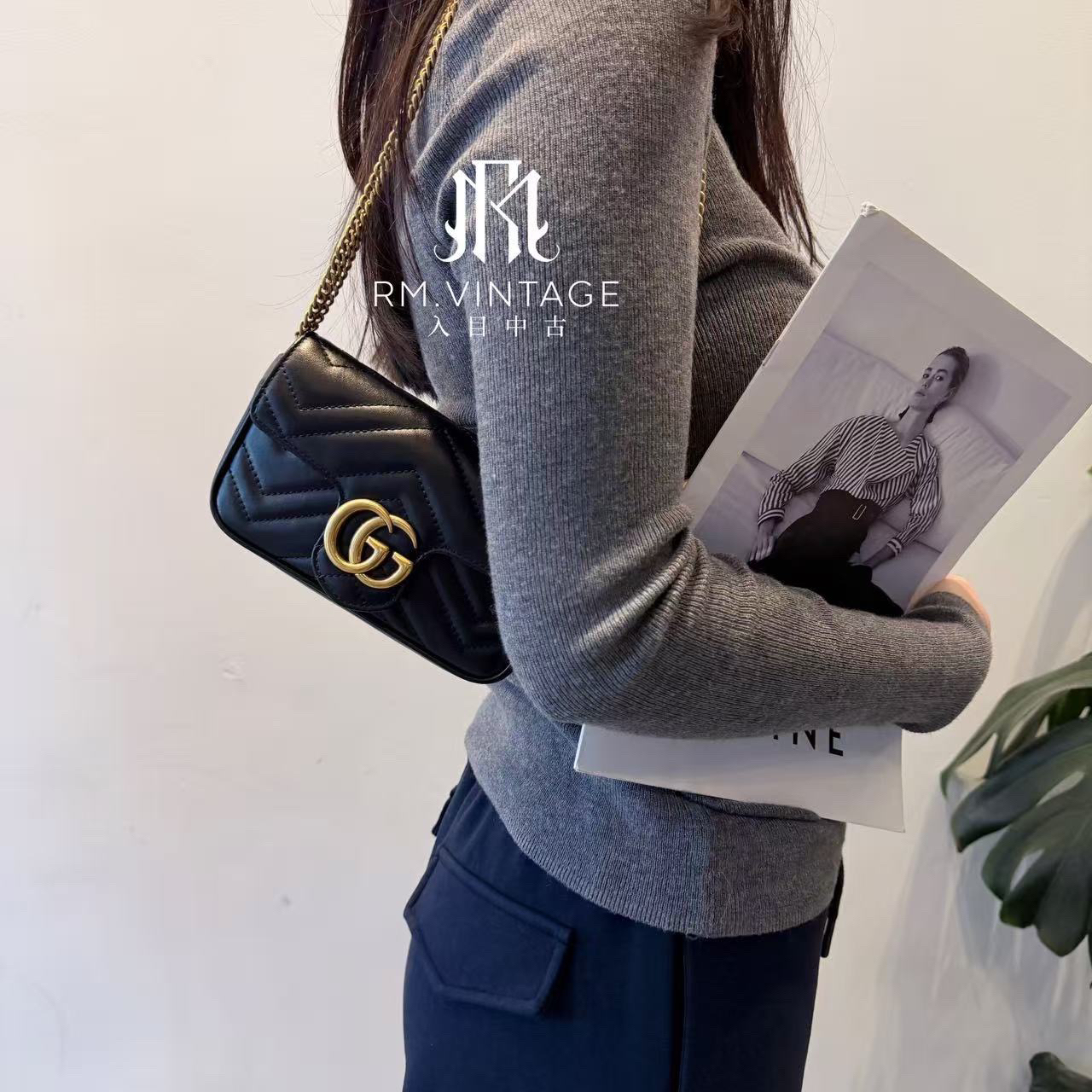 95新 GUCCI/古驰 入目黑金mini马蒙全套单肩包 38403