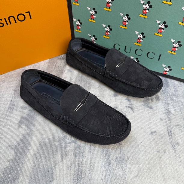 95新 LouisVuitton/路易威登 蓝色棋盘格简约休闲百搭豆豆鞋/39欧