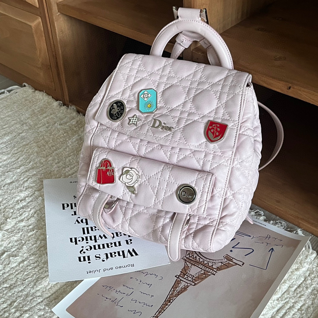 95新 DIOR/迪奥 Dior粉色徽章双肩包16年背包粉色包QX-16038344